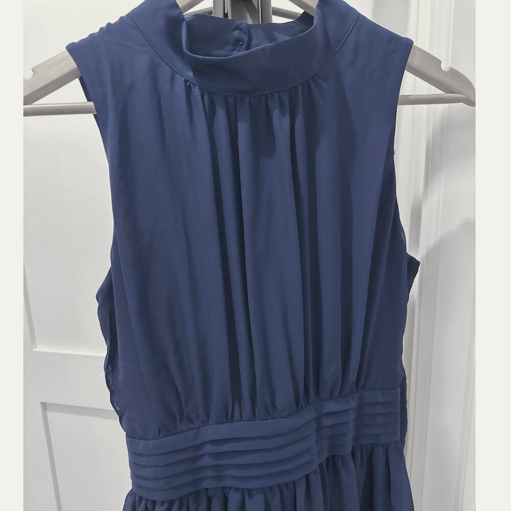 ModCloth Fervour Dress Medium Navy Sleeveless Lined Pleated Waist Classic